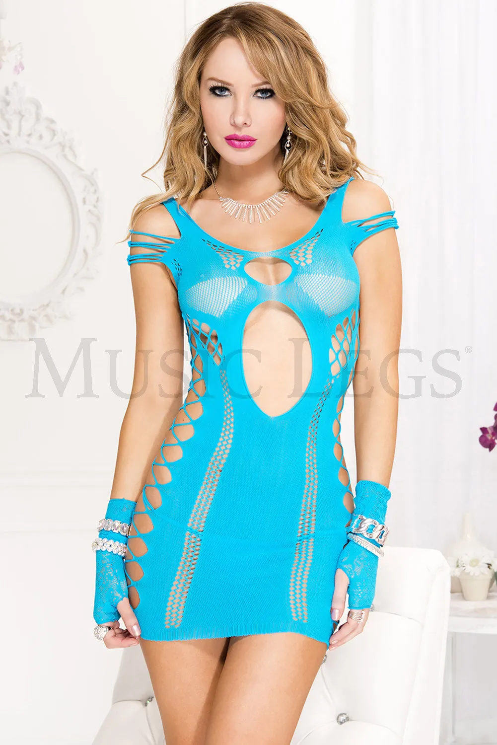 Music Legs Lingerie Spandex Off The Shoulder Side Net Cut Out Dress ML6704