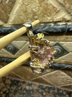 Natural Bismuth Crystal 925 Solid Sterling Silver Pendant 30mm