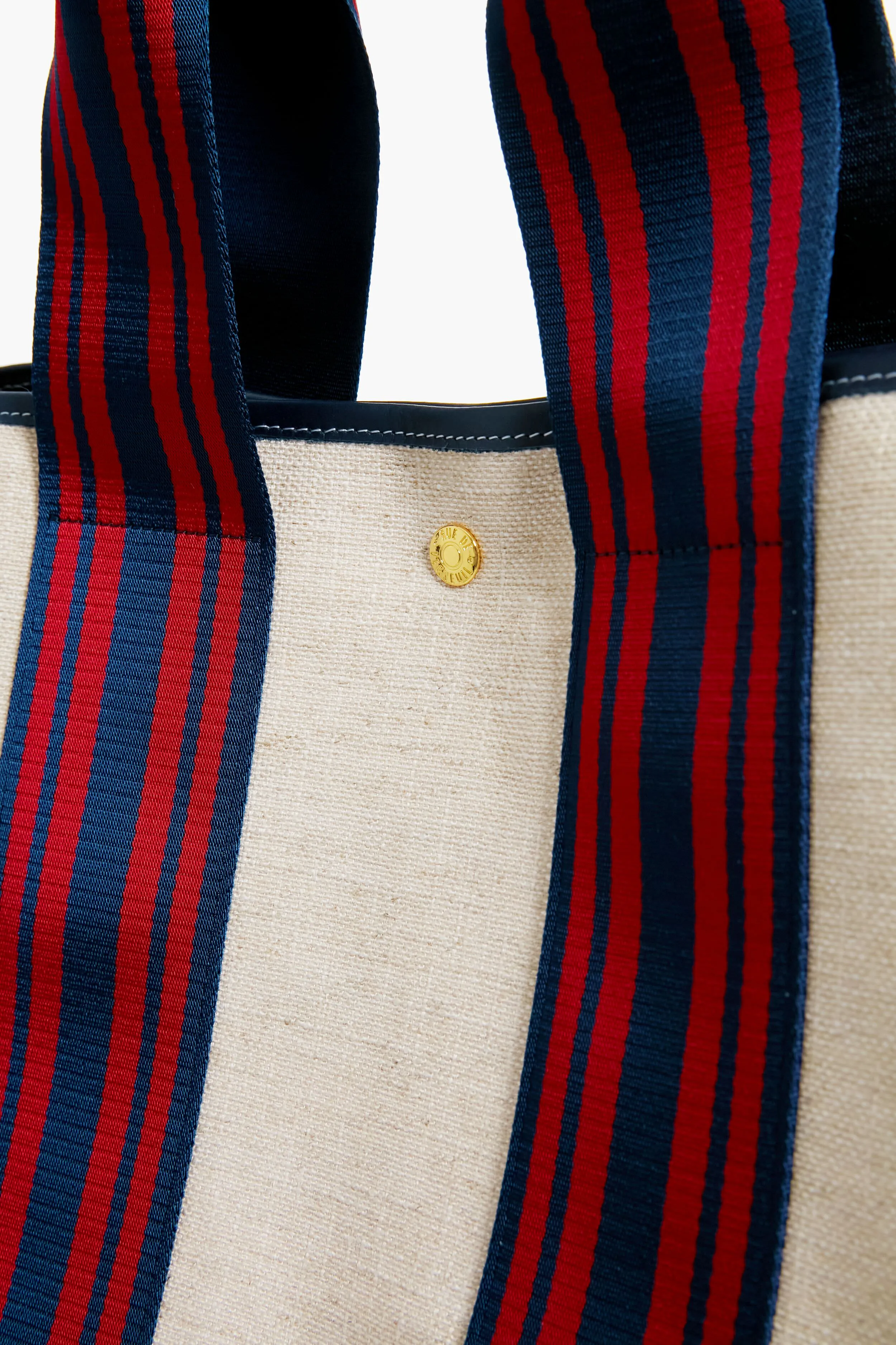 Navy and Red Equestrian Traversee L Linen Tote
