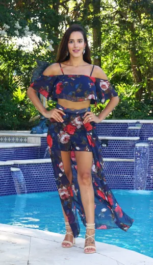 Navy Floral Print Set