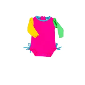 Neon Color Block LS 1 Pc Rash Swim