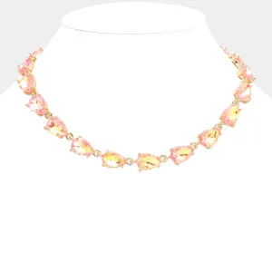 Neon Coral AB Teardrop Cluster Link Pageant Necklace  | Homecoming Necklace | Homecoming Jewelry |  631305