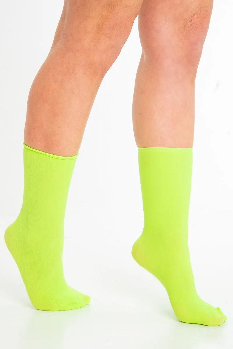 Neon Green Rib Slouchy Tube Socks - Evangelina