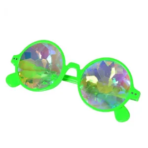 Neon Green Round Frame Kaleidoscope Glasses