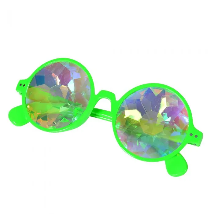 Neon Green Round Frame Kaleidoscope Glasses