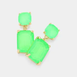 Neon Green Square Stone Dangle Pageant Earring  | Interview Earrings | 622791