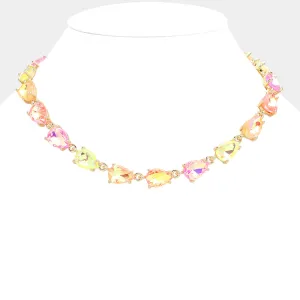 Neon Multi-Color AB Teardrop Cluster Link Pageant Necklace  | Homecoming Necklace | Homecoming Jewelry |  631307