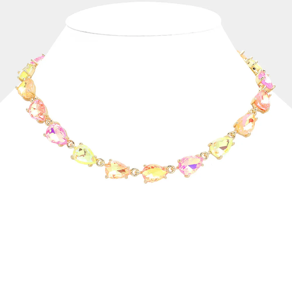 Neon Multi-Color AB Teardrop Cluster Link Pageant Necklace  | Homecoming Necklace | Homecoming Jewelry |  631307