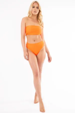 Neon Orange Bandeau High Waist Bikini - Freya