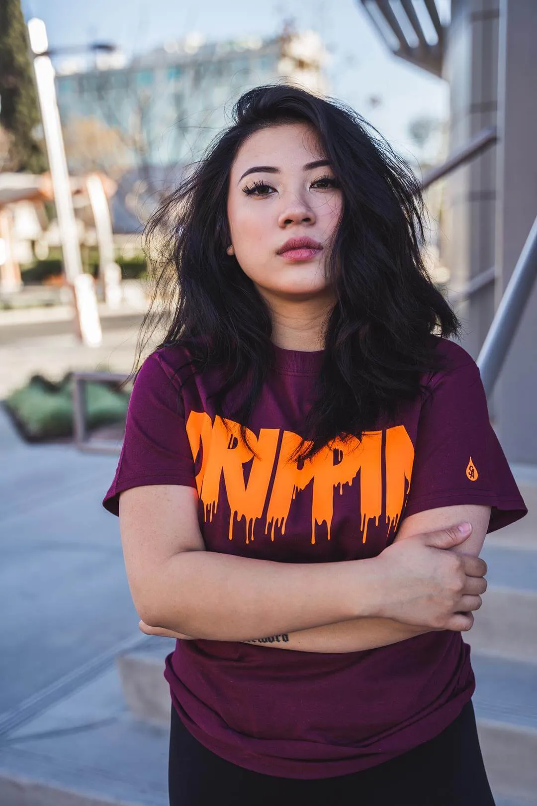 Neon Orange Drippin | Maroon Tee