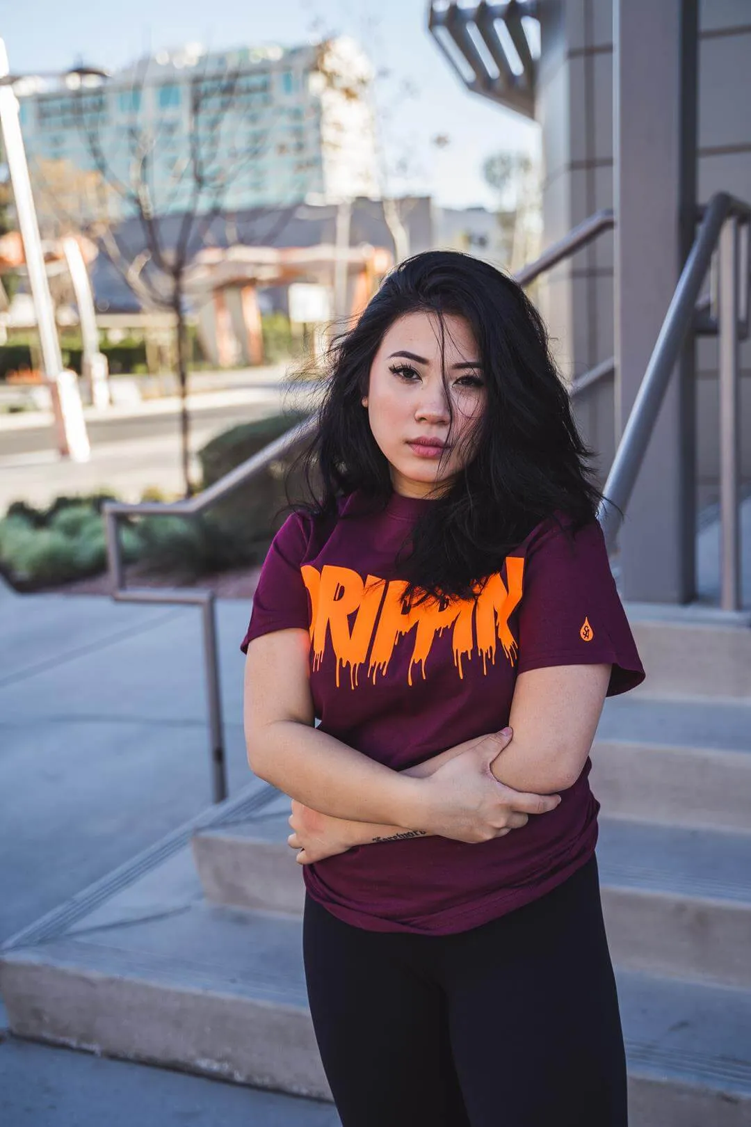 Neon Orange Drippin | Maroon Tee