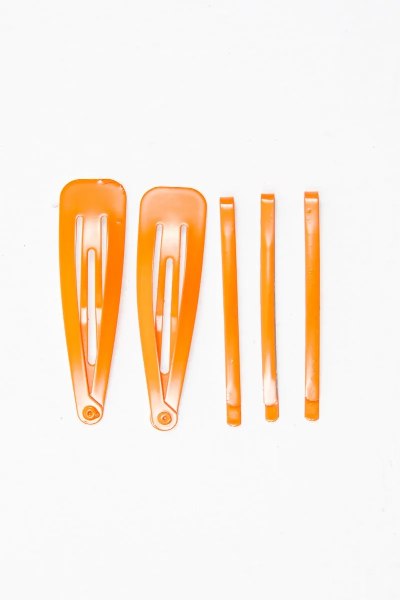 Neon Orange Pack of 5 Clips and Barrettes - Esmi