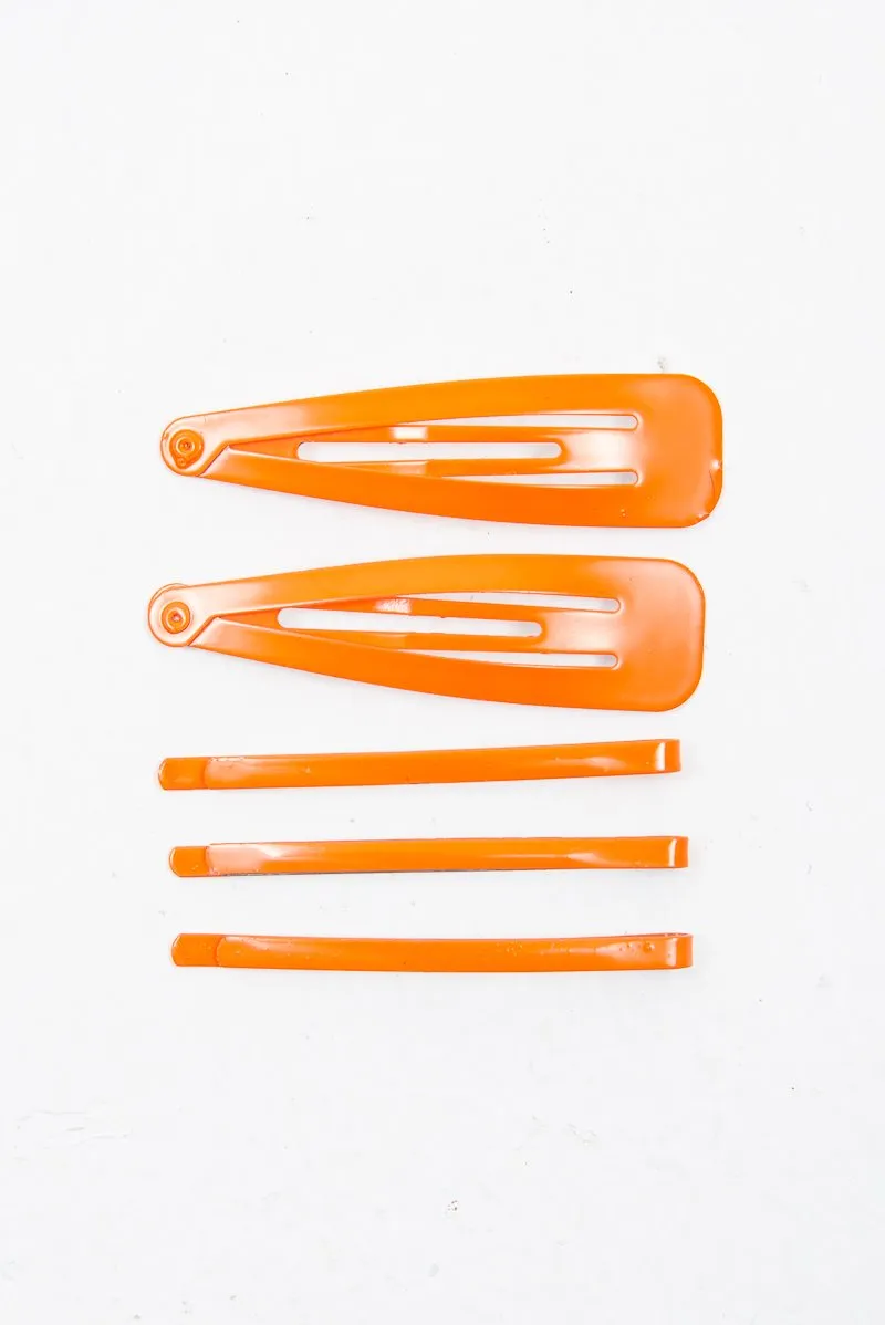 Neon Orange Pack of 5 Clips and Barrettes - Esmi