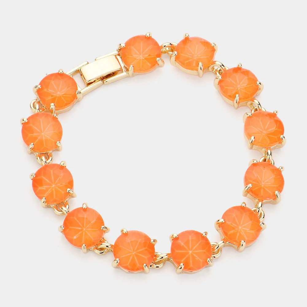 Neon Orange Round Stone Link Pageant Bracelet | Evening Bracelet | 620924