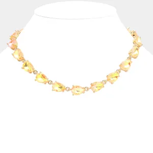 Neon Peach AB Teardrop Cluster Link Pageant Necklace  | Homecoming Necklace | Homecoming Jewelry |  631308