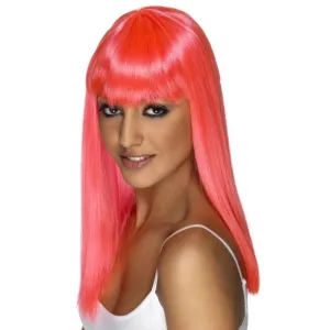 Neon Pink Long Straight Glamourama Wig