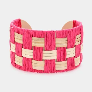 Neon Pink Raffia Weave Fun Fashion Cuff Bracelet | Outfit of Choice Jewelry | 617007