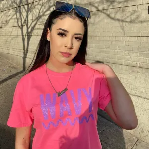 Neon Purple Glitter Wavy | Pink Tee
