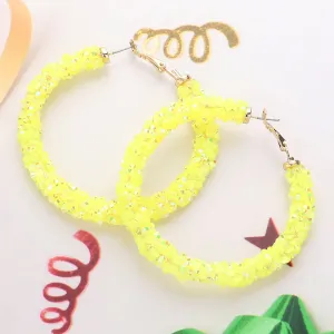 Neon Yellow Beaded Fun Fashion Hoop Earrings | 2.5" |  634448