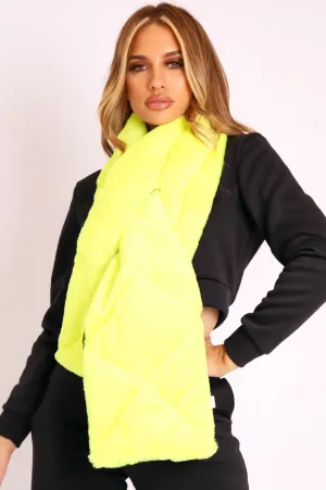 Neon Yellow Faux Fur Padded Scarf - Hadlee