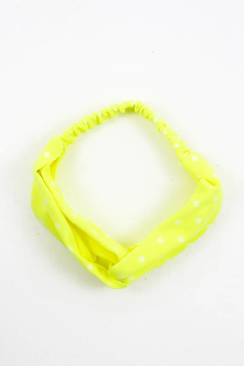 Neon Yellow Polka Dot Twist Headband - Kentlee