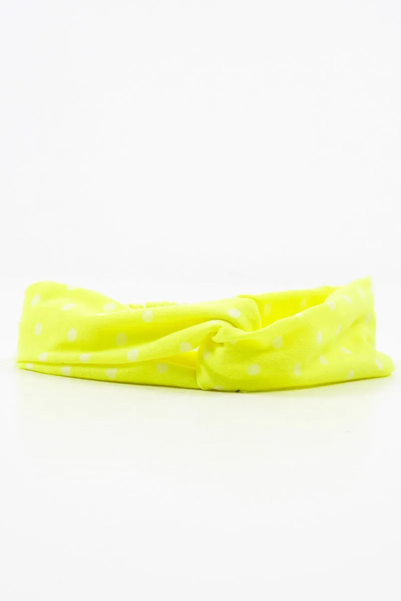 Neon Yellow Polka Dot Twist Headband - Kentlee