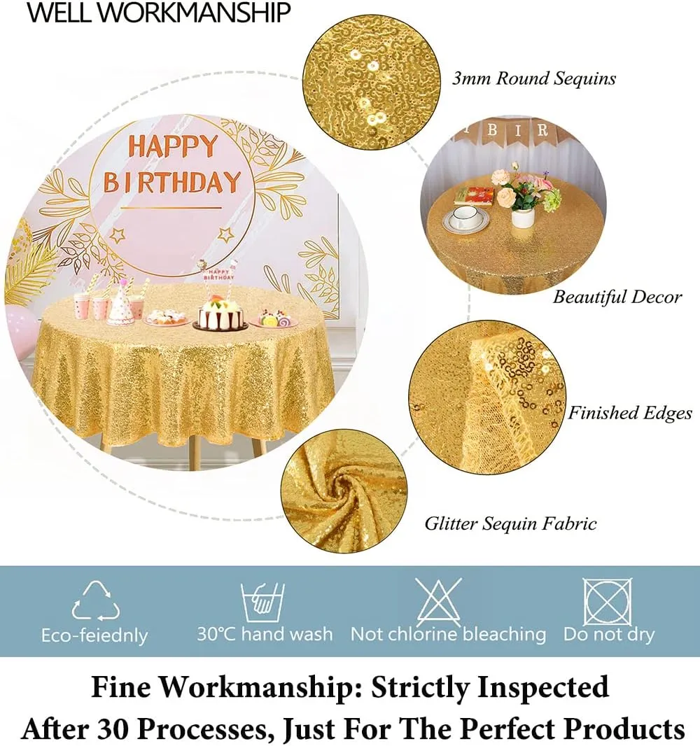 NEW DUOBAO Rose Gold Sequin Tablecloth Round 47 Inches Shimmer Tablecloth Overlay