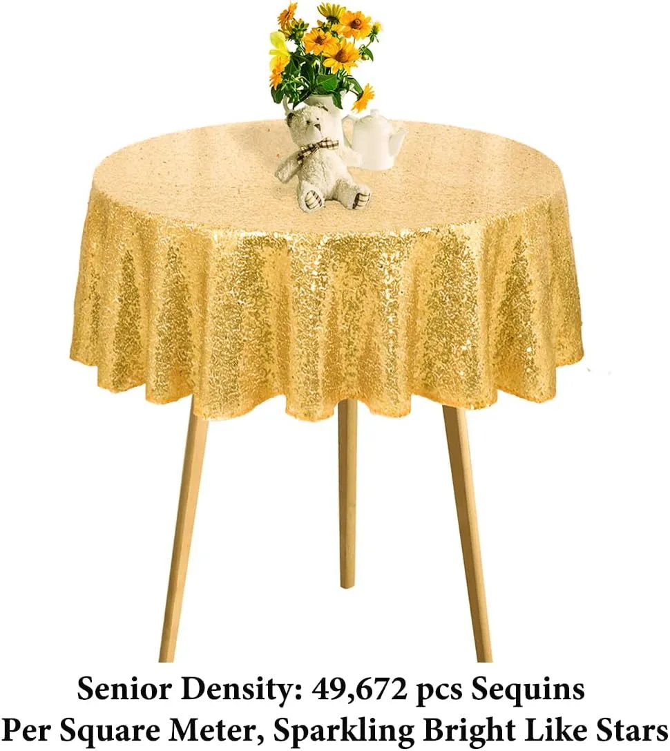 NEW DUOBAO Rose Gold Sequin Tablecloth Round 47 Inches Shimmer Tablecloth Overlay