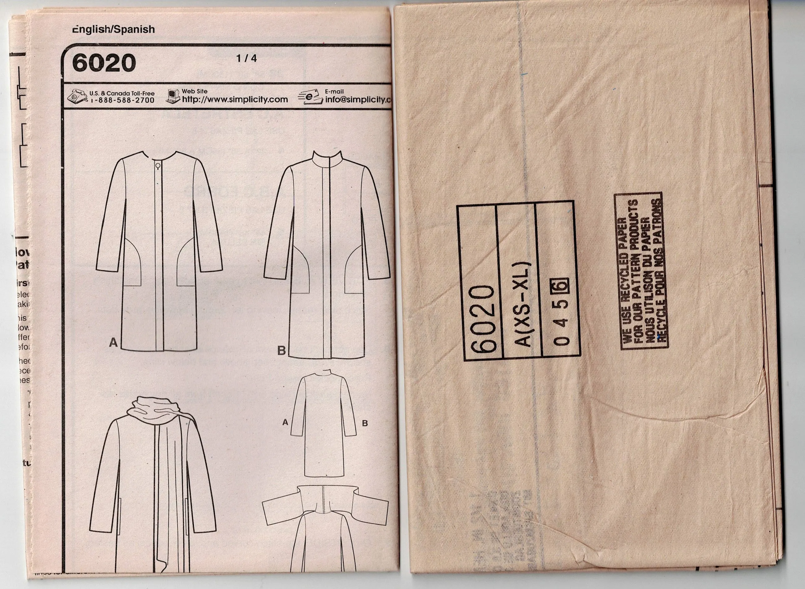 New Look 6020 EASY Womens Coat with Optional Scarf Out Of Print Sewing Pattern Size 6 - 24 UNCUT Factory Folded