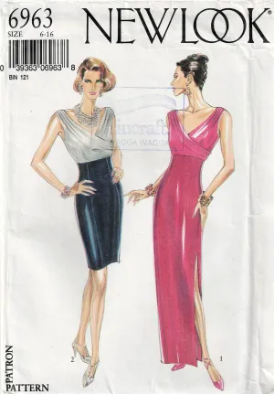 New Look 6963 Womens Empire Waisted Evening Sheath 1980s Vintage Sewing Pattern Sizes 6 - 16 UNCUT Factory Folded