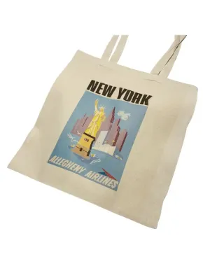 New York Blue Travel Poster Tote Bag Vintage Art Print