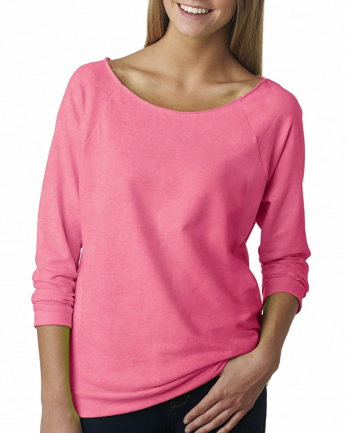 Next Level Ladies French Terry Raw-Edge 3/4-Sleeve Raglan Tee
