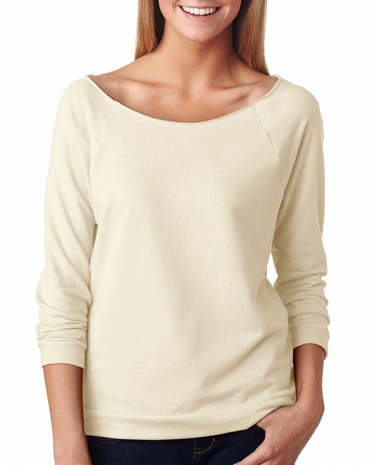 Next Level Ladies French Terry Raw-Edge 3/4-Sleeve Raglan Tee