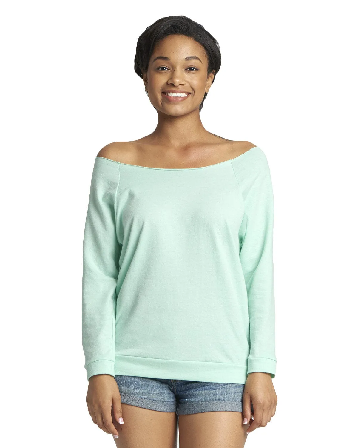Next Level Ladies French Terry Raw-Edge 3/4-Sleeve Raglan Tee