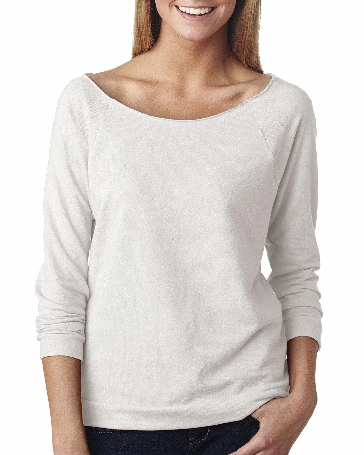 Next Level Ladies French Terry Raw-Edge 3/4-Sleeve Raglan Tee