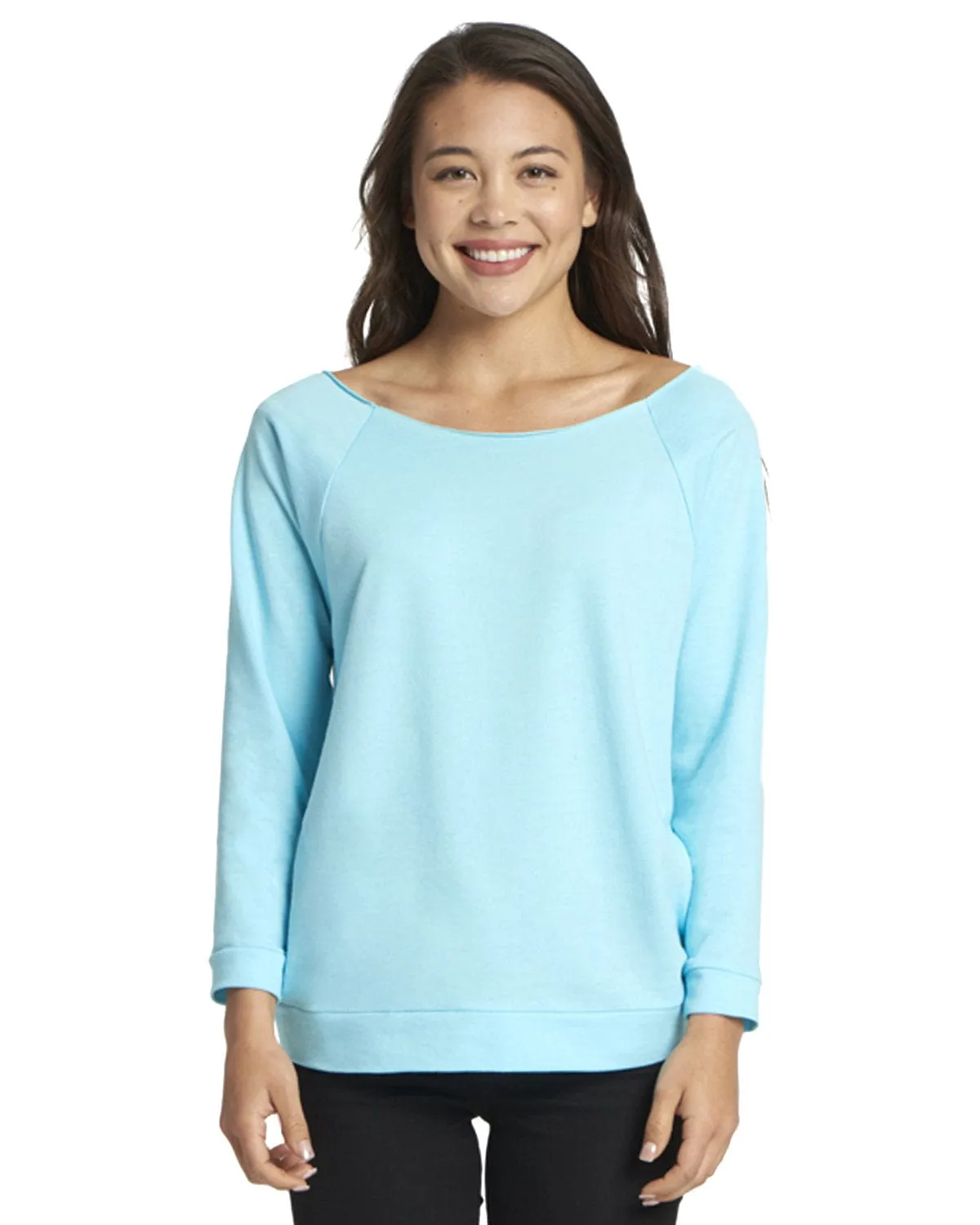 Next Level Ladies French Terry Raw-Edge 3/4-Sleeve Raglan Tee