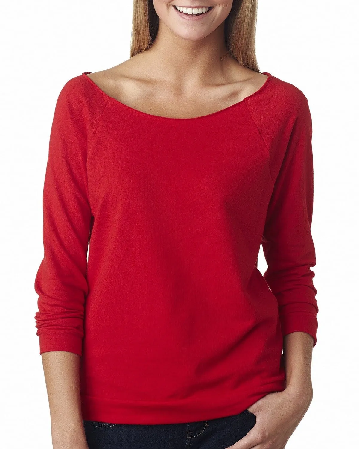 Next Level Ladies French Terry Raw-Edge 3/4-Sleeve Raglan Tee