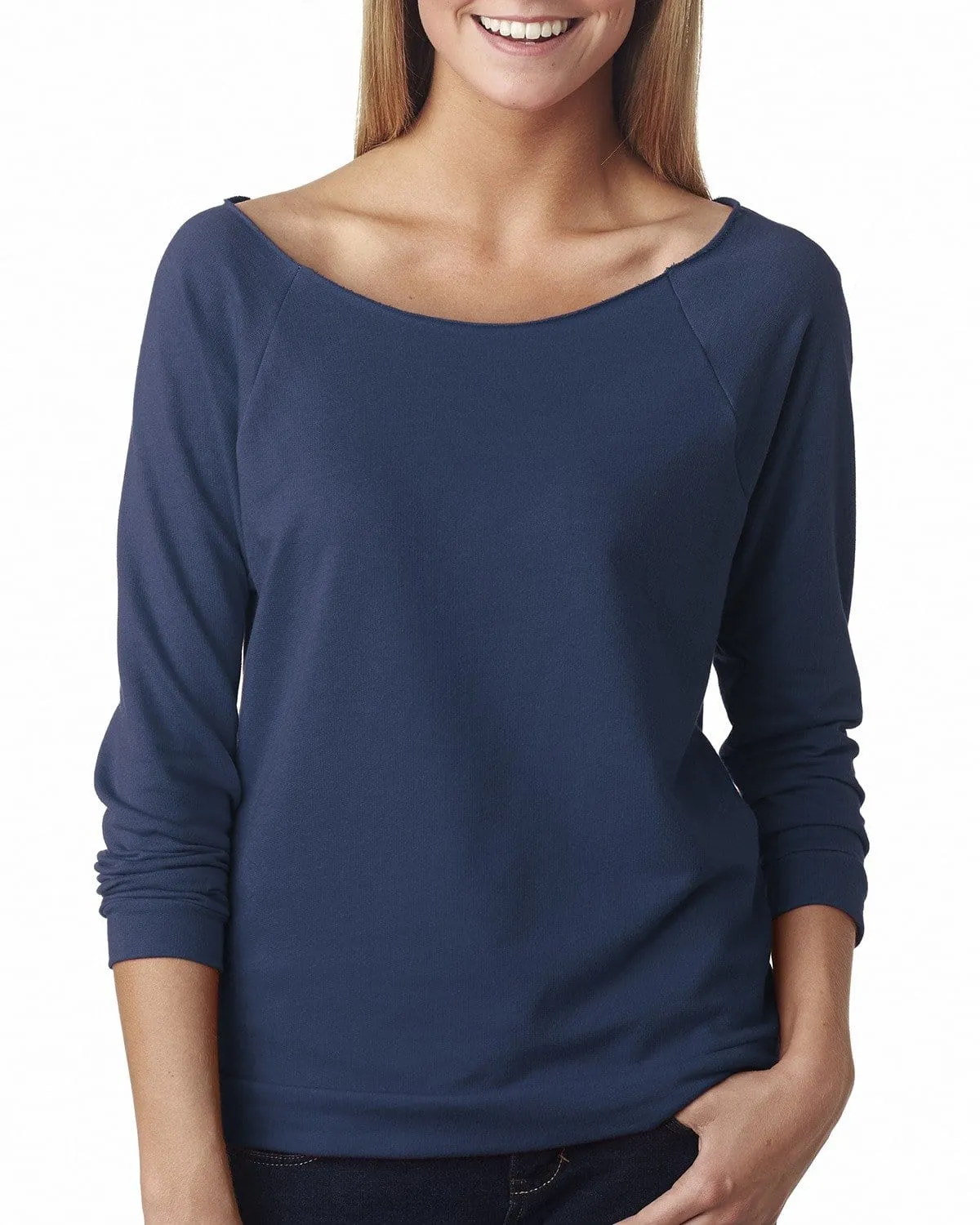 Next Level Ladies French Terry Raw-Edge 3/4-Sleeve Raglan Tee