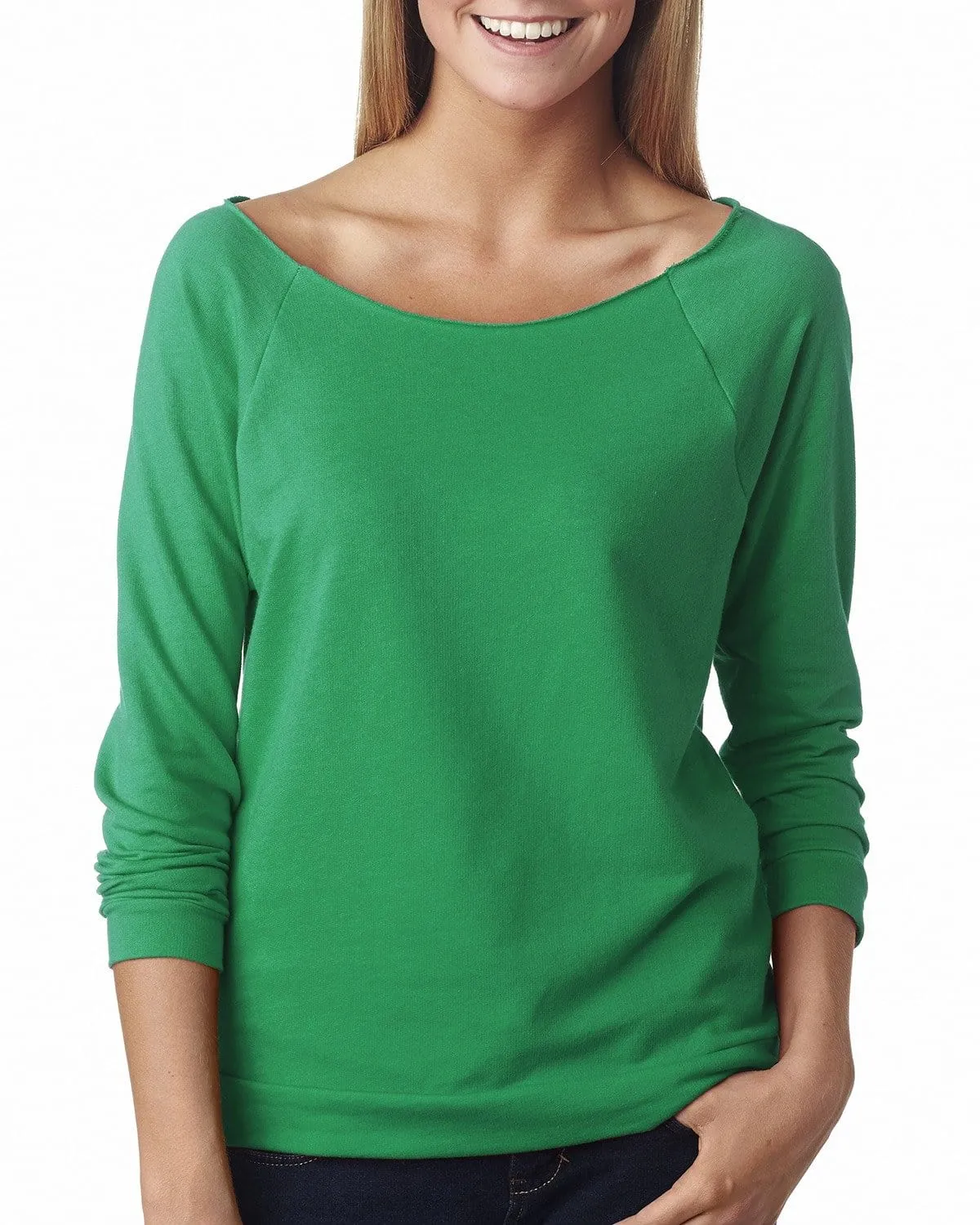 Next Level Ladies French Terry Raw-Edge 3/4-Sleeve Raglan Tee