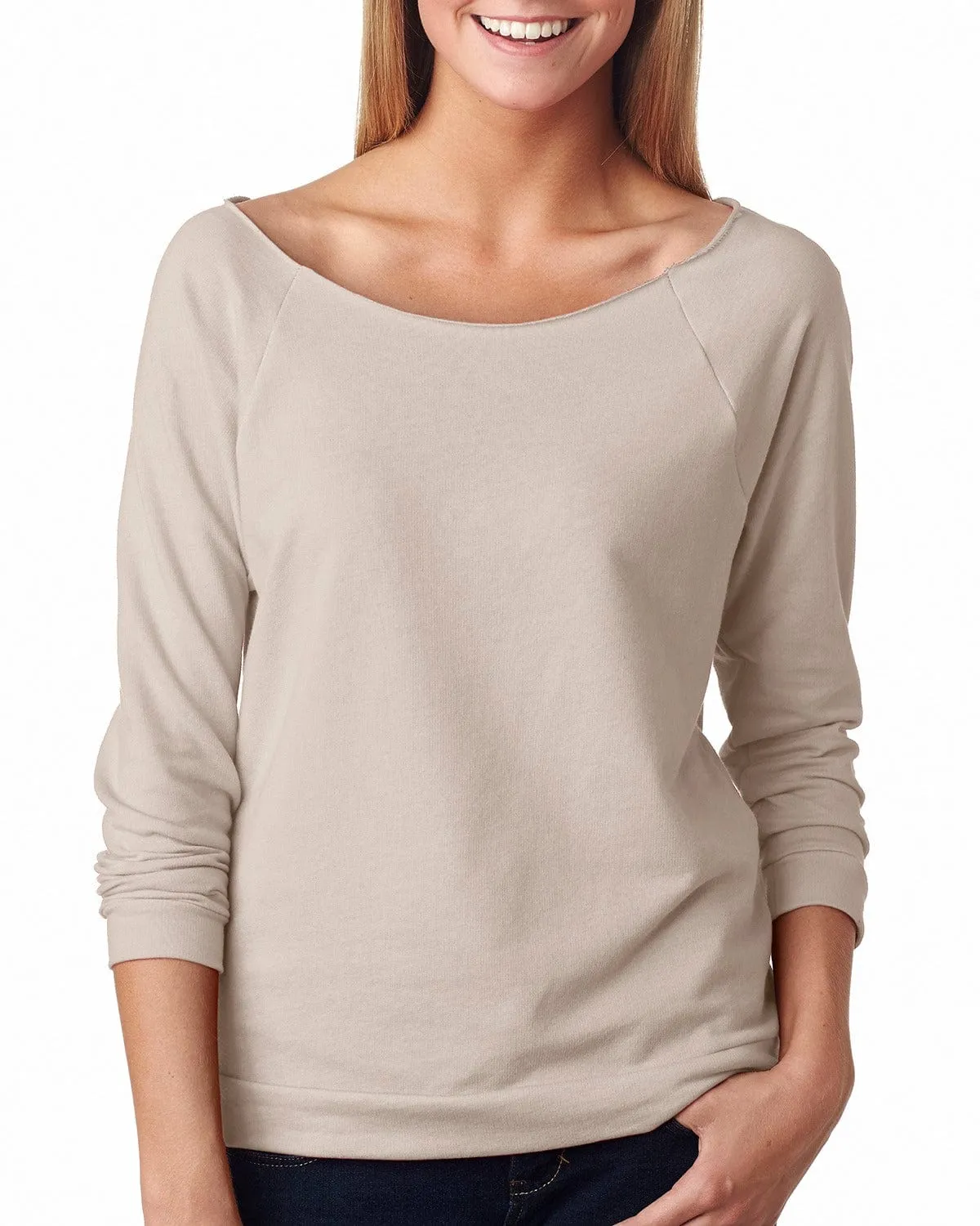 Next Level Ladies French Terry Raw-Edge 3/4-Sleeve Raglan Tee