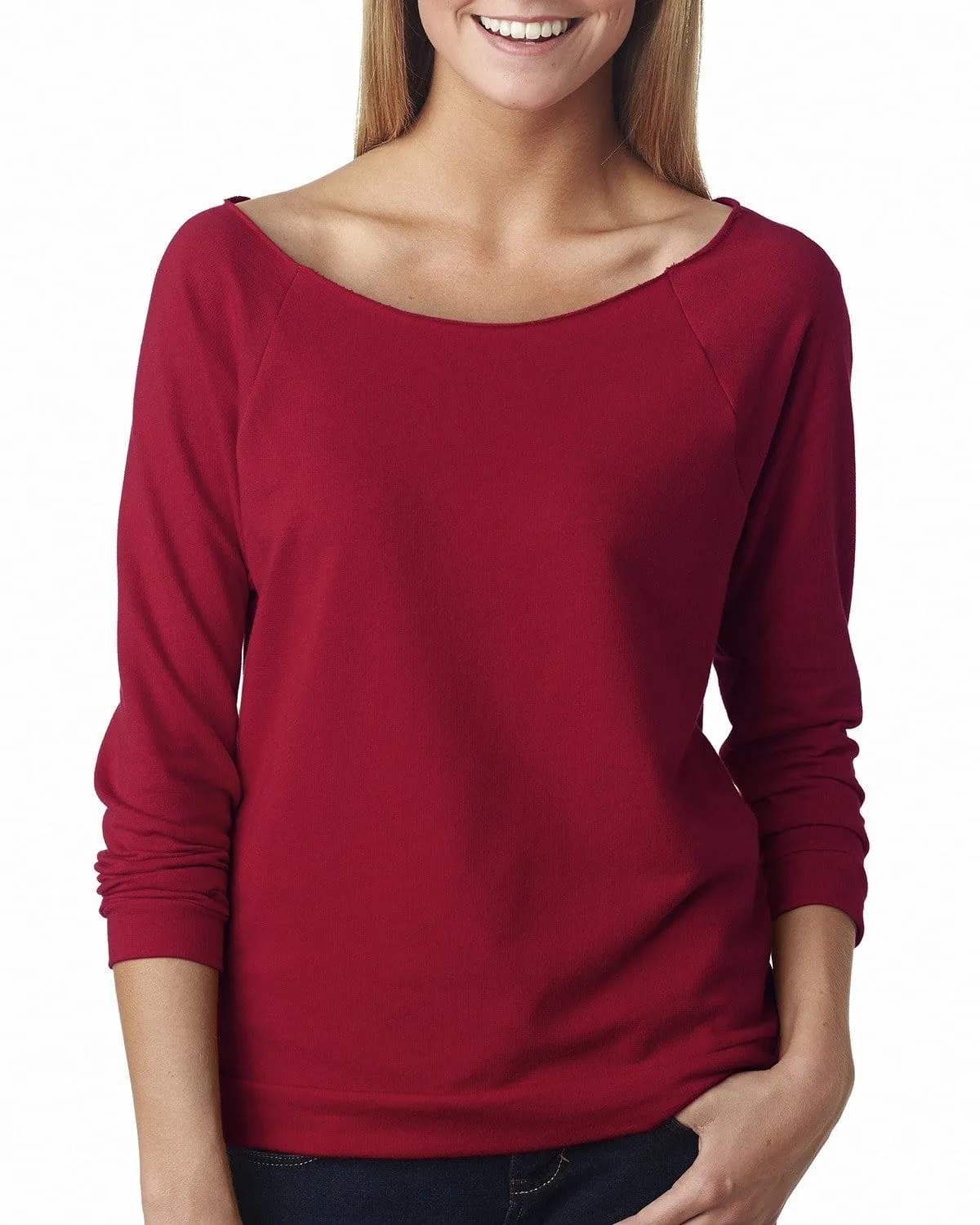 Next Level Ladies French Terry Raw-Edge 3/4-Sleeve Raglan Tee