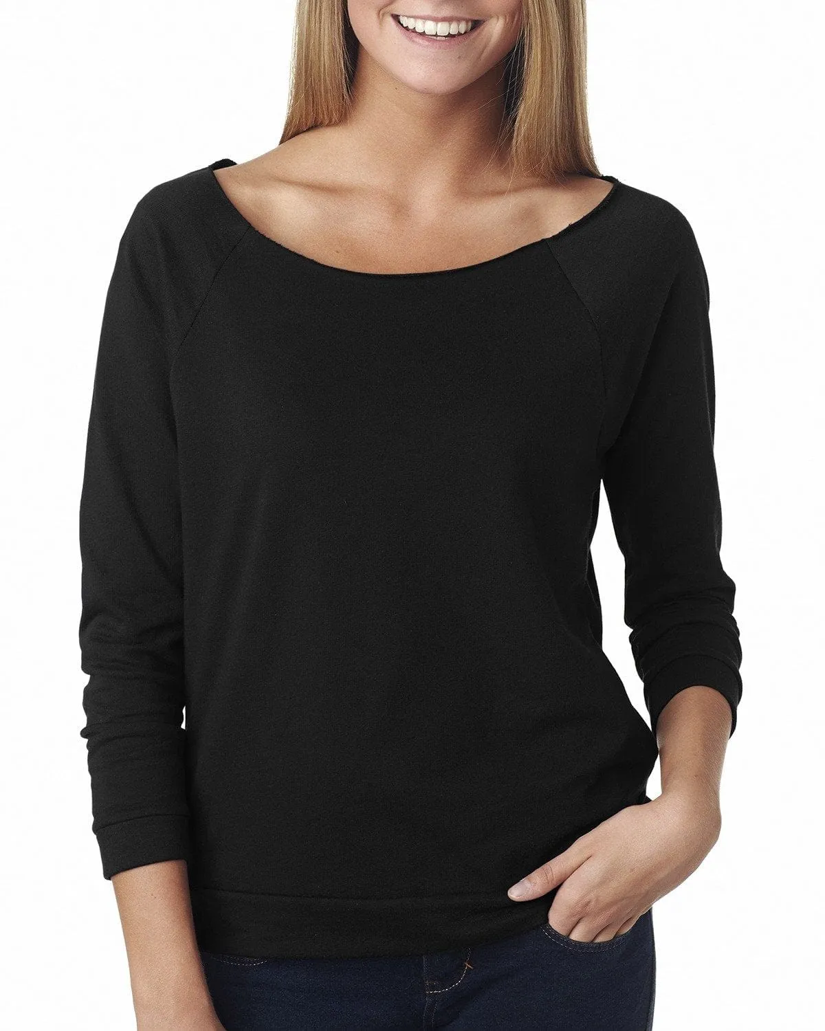 Next Level Ladies French Terry Raw-Edge 3/4-Sleeve Raglan Tee