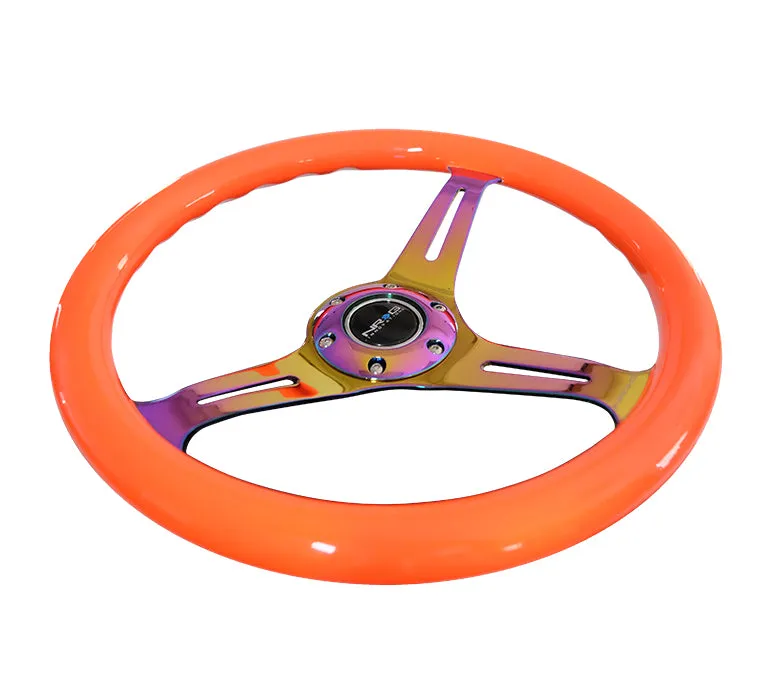 NRG ST-015MC-NOR 350mm Neon Orange 3 Neochrome Spokes Classic Wood Grain Wheel