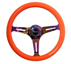 NRG ST-015MC-NOR 350mm Neon Orange 3 Neochrome Spokes Classic Wood Grain Wheel