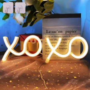 NWQ ENUOLI Neon Lights for Wall Decor XOXO Warm White LED Neon Sign 11.8x3.8 Inches USB/Battery Powered LED Night Light for Bedroom Home Decor Kids Room Gift