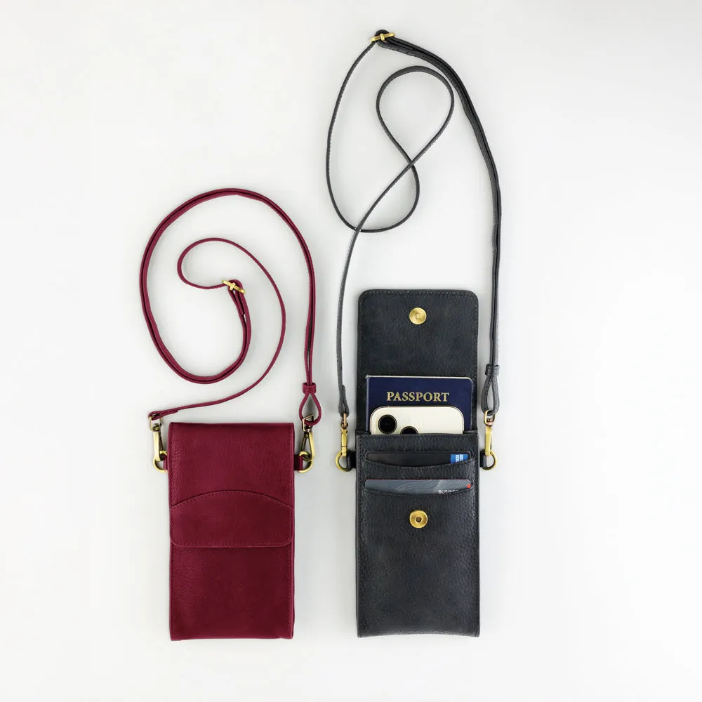 On the Move Leather Phone Bag in Black