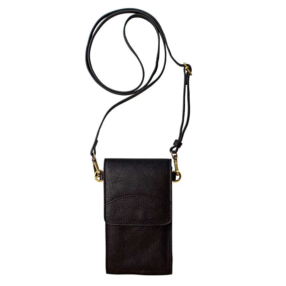 On the Move Leather Phone Bag in Black