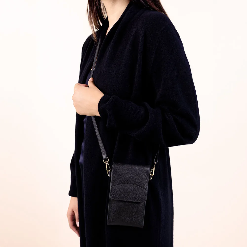 On the Move Leather Phone Bag in Black