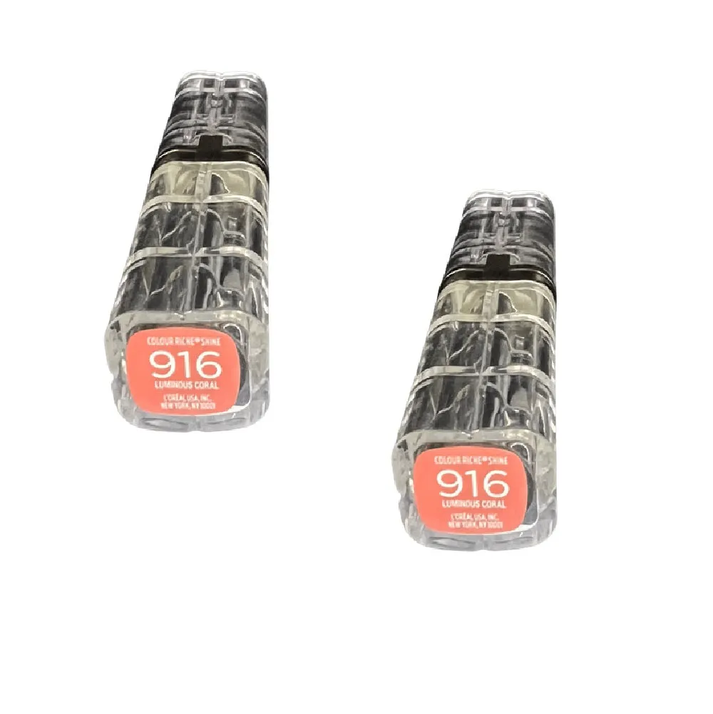 Pack of 2 L'Oreal Paris Colour Riche Shine Lipstick, Luminous Coral # 916