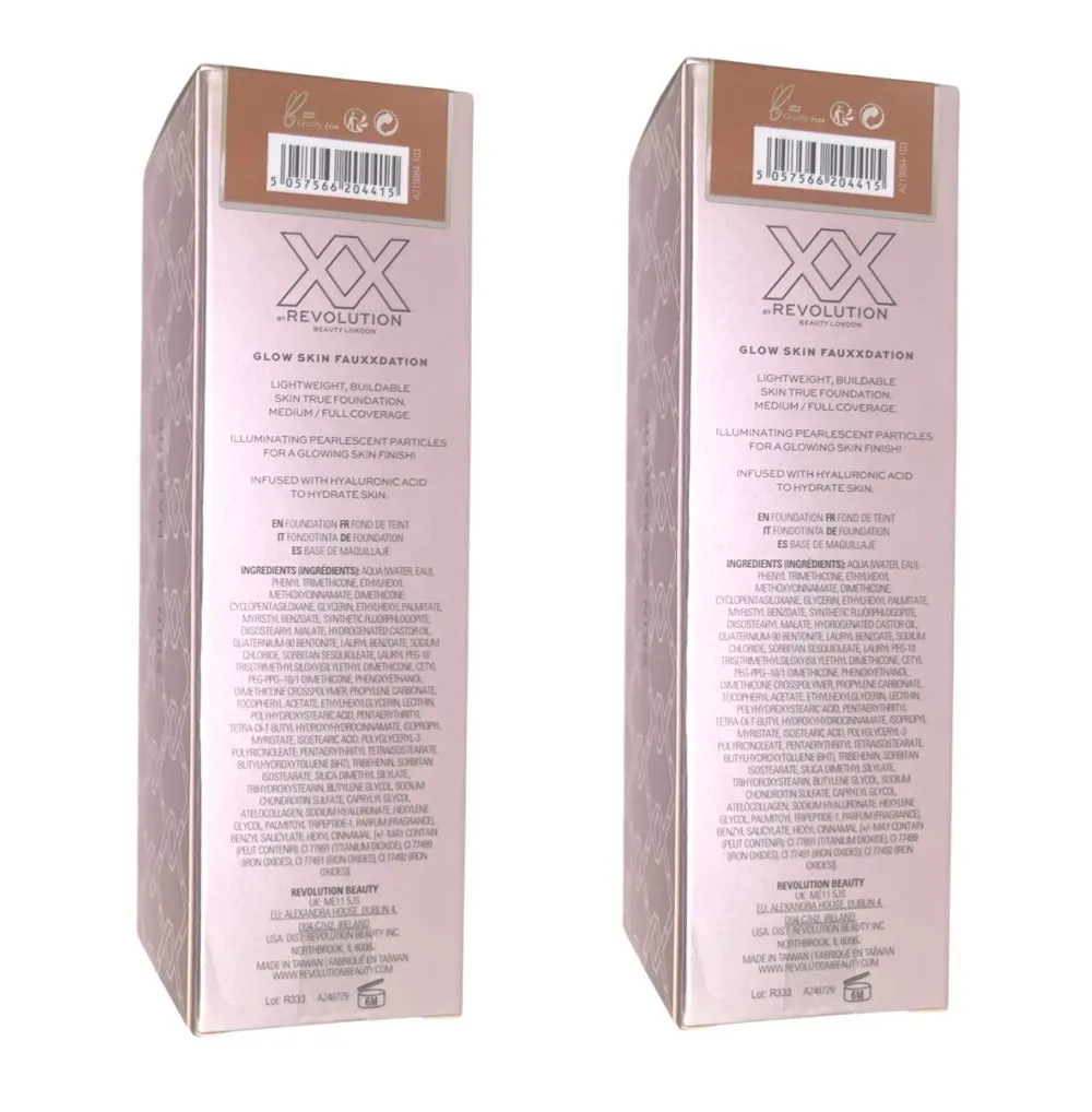 Pack of 2 Makeup Revolution Beauty XX Glow Skin Fauxxdation Luminous Foundation, FX11.5